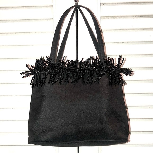 Inge Christopher Vintage Black beaded Fringe Clutch Purse small - Picture 1 of 10